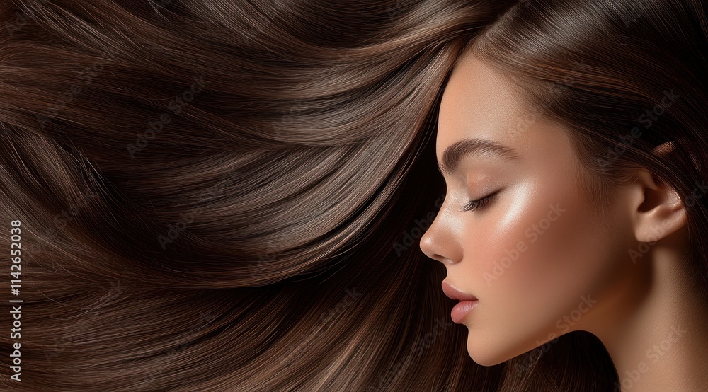 A close-up portrait of a beautiful european woman with long hair and make-up . Haircare, beauty and cosmetics concept. A close-up portrait of a beautiful european woman with long hair and make-up . Haircare, beauty and cosmetics concept.