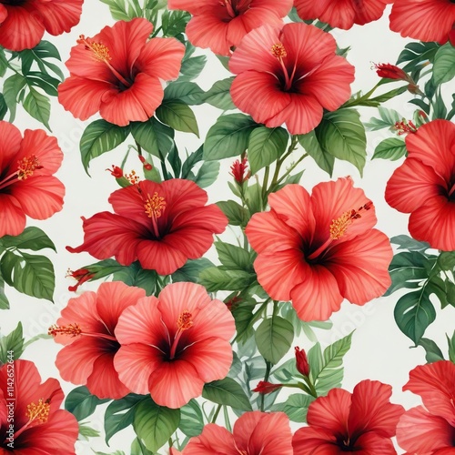 Wallpaper Mural Watercolor red hibiscus flowers arranged in a bouquet, vibrant, colorful Torontodigital.ca