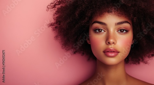 A close-up portrait of a beautiful european woman with long hair and make-up . Haircare, beauty and cosmetics concept.