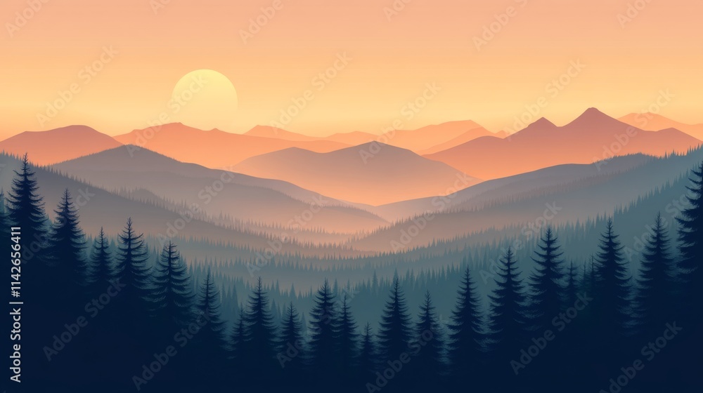 Obraz premium Misty Mountains at Sunrise with Soft Lighting