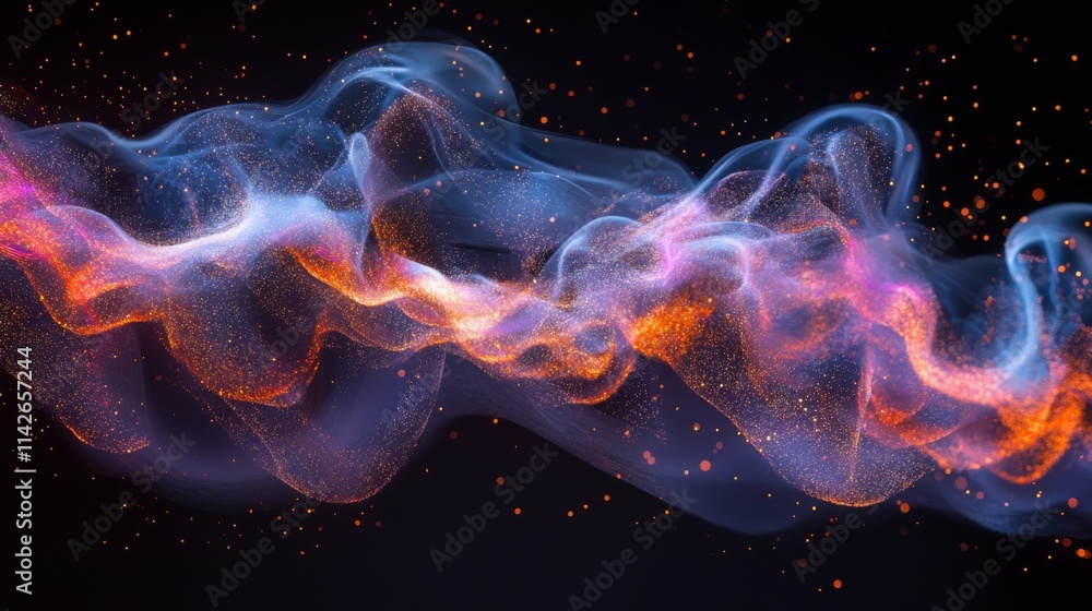 Colorful Abstract Wave of Light with Particles in Dark Background Colorful Abstract Wave of Light with Particles in Dark Background