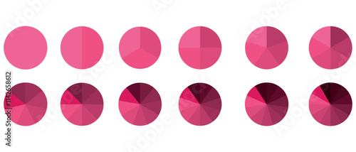 Circles divided in segments from 1 to 15 isolated on white background. Pie business chart or pizza round shapes cut in equal slices in outline style. Vector.