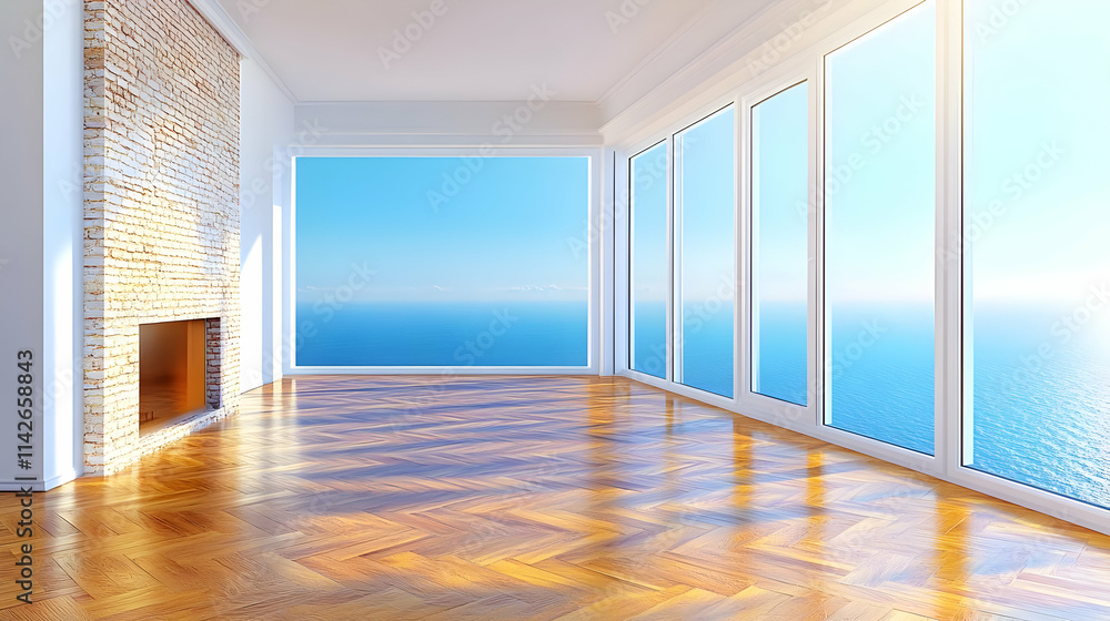 Ocean View Room 3D Rendering: Modern Interior Design Ocean View Room 3D Rendering: Modern Interior Design
