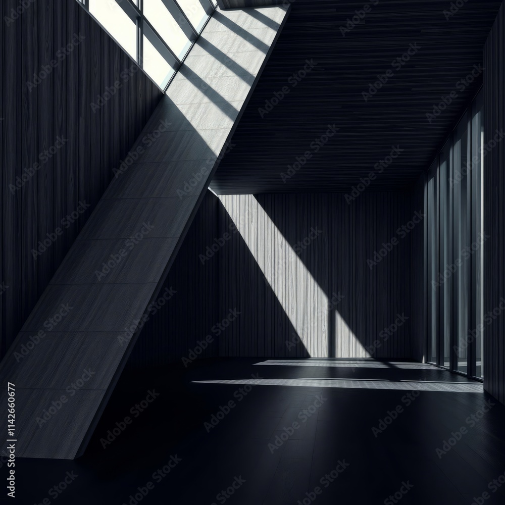 Fototapeta premium Illustration render black interior with wood wall wood concrete design wood design concrete architecture wall floor modern