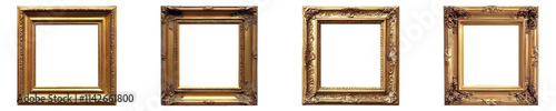Collection of antique gold square picture frame isolated on transparent background