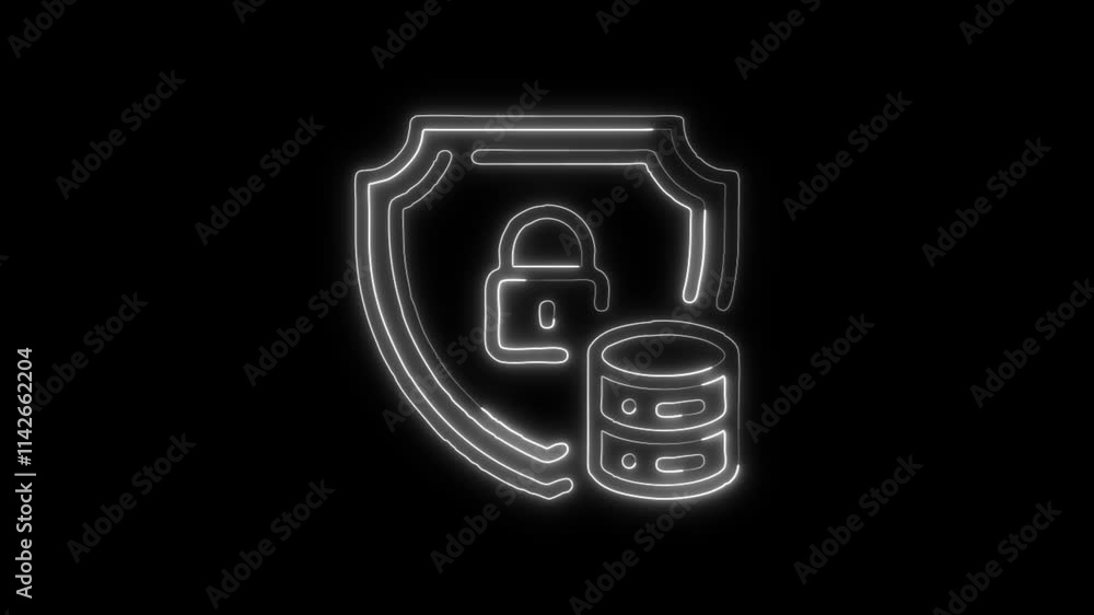 Glowing neon Data Protection icon isolated on black background. HD Video motion graphic animation Glowing neon Data Protection icon isolated on black background. HD Video motion graphic animation