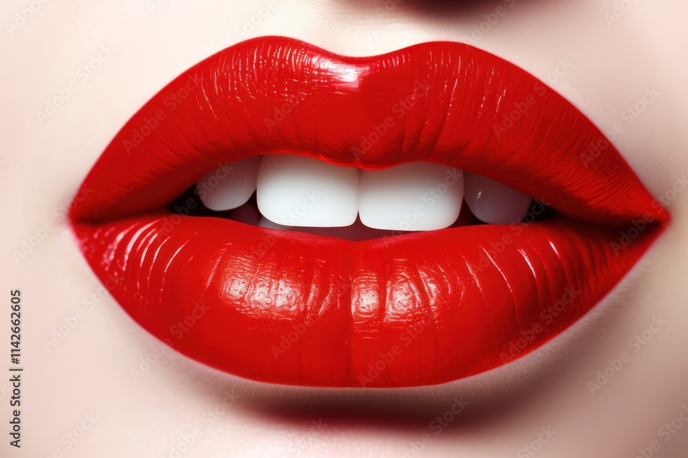Detailed close-up of seductive red lips adorned with a matte lipstick finish. The lips are plump and perfectly defined, with a subtle sheen that catches the light. Detailed close-up of seductive red lips adorned with a matte lipstick finish. The lips are plump and perfectly defined, with a subtle sheen that catches the light.