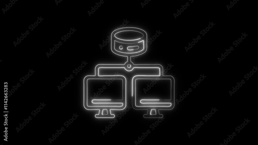 Glowing neon Database Management icon isolated on black background. HD Video motion graphic animation Glowing neon Database Management icon isolated on black background. HD Video motion graphic animation