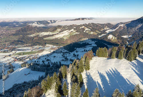wintry panoramic aerial vie...