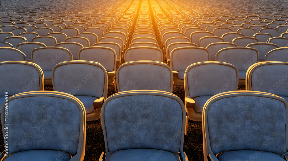 Fototapeta premium Empty Seats 3D Illustration: Golden Hour Rows