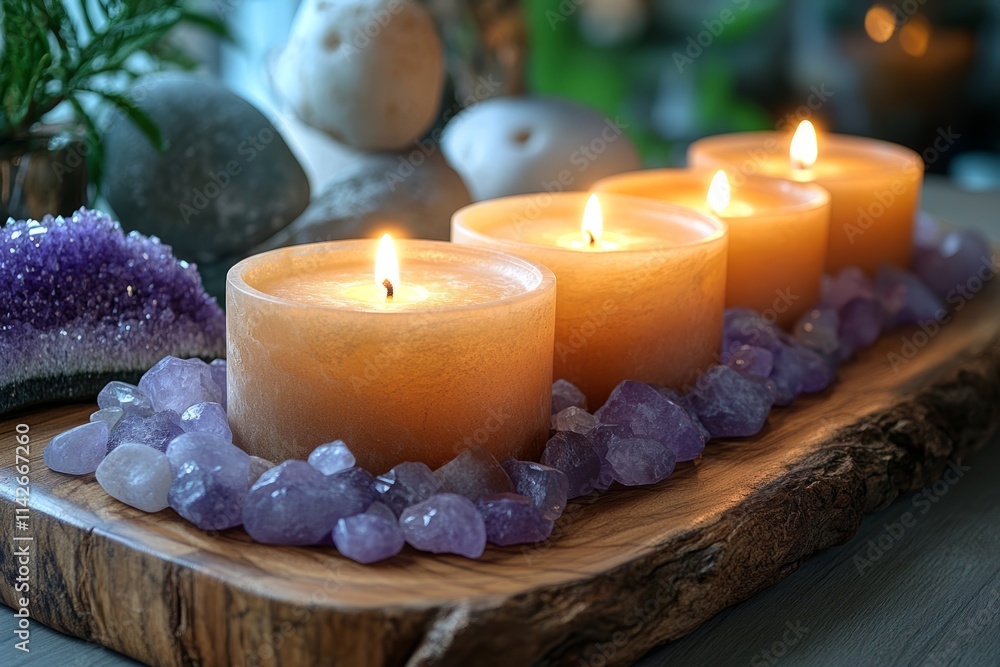 Relaxing candle arrangement in a serene spa setting Relaxing candle arrangement in a serene spa setting