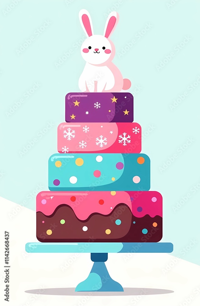 A delicious cake adorned with a cute bunny sitting on top of it