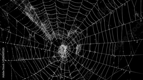 Creepy spider web covers black background Abstract