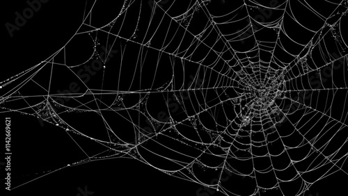 Creepy spider web covers black background Abstract