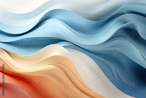 Smooth, undulating waves in a spectrum of pastel hues create a calming and visually appealing abstract composition. The flowing lines and soft colors evoke a sense of tranquility and movement.