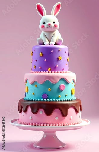 Obraz na płótnie A delicious cake adorned with a cute bunny sitting on top of it w salonie