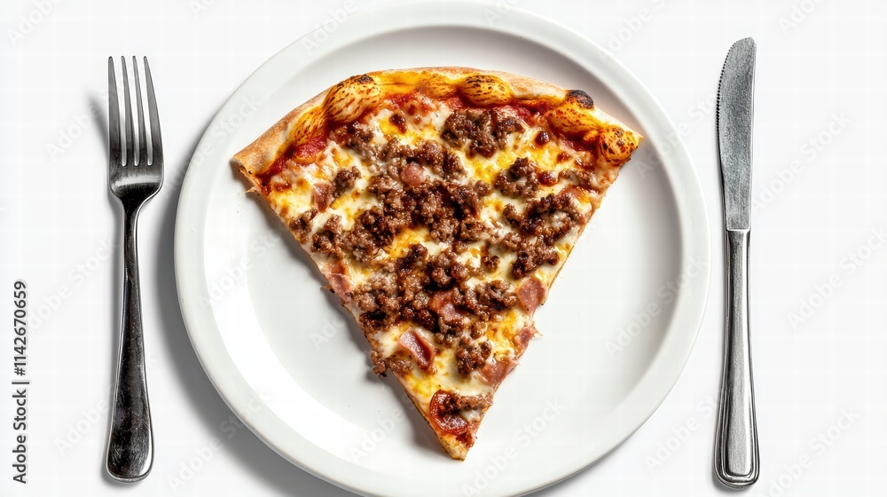 Slice of Meat Lovers Pizza on a Plate Slice of Meat Lovers Pizza on a Plate