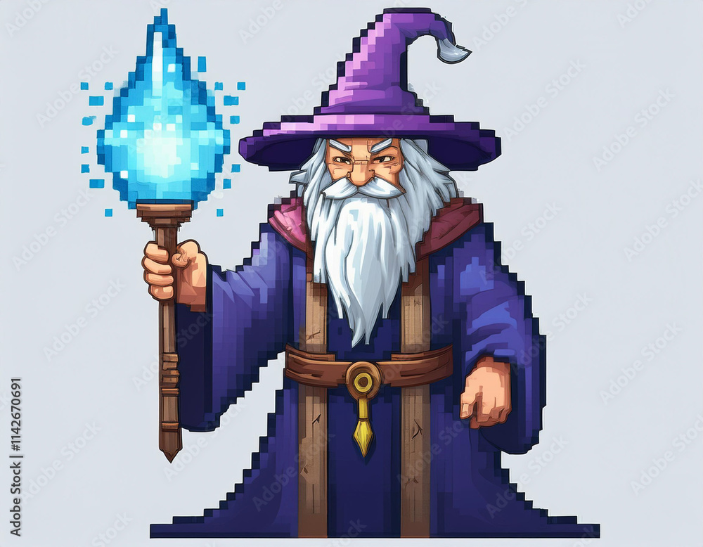 Fototapeta premium Pixel Art Wizard Casting a Spell