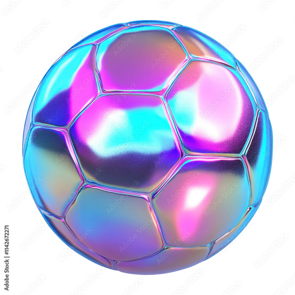 Naklejka premium 3d render metal blue holographic football PNG