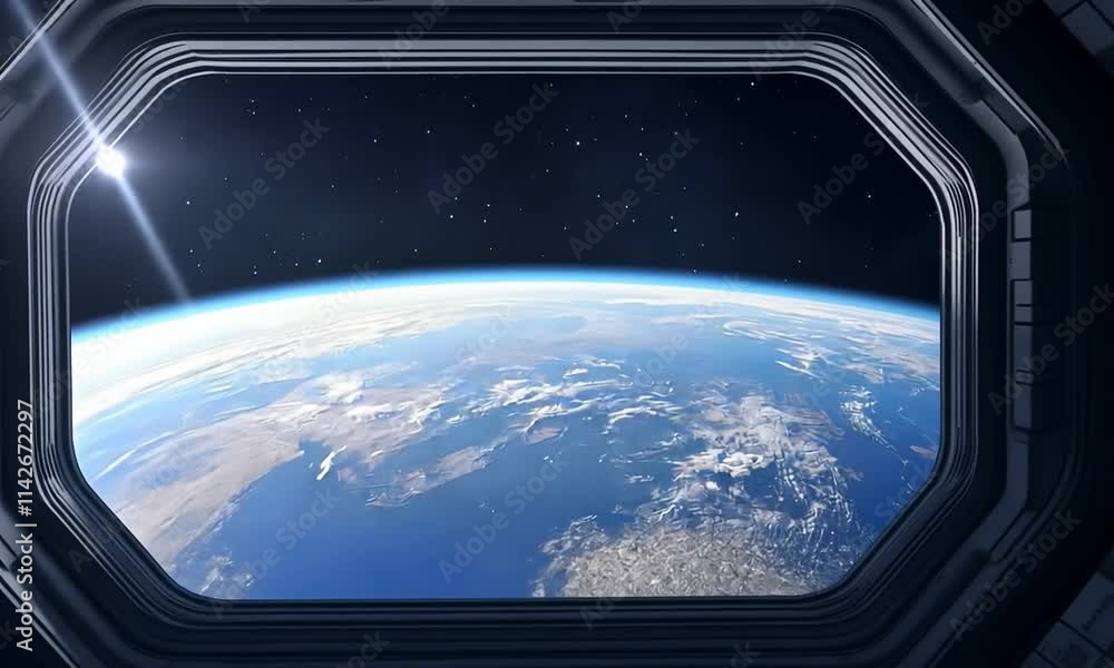A breathtaking view of Earth from a spaceship window in outer space. A breathtaking view of Earth from a spaceship window in outer space.