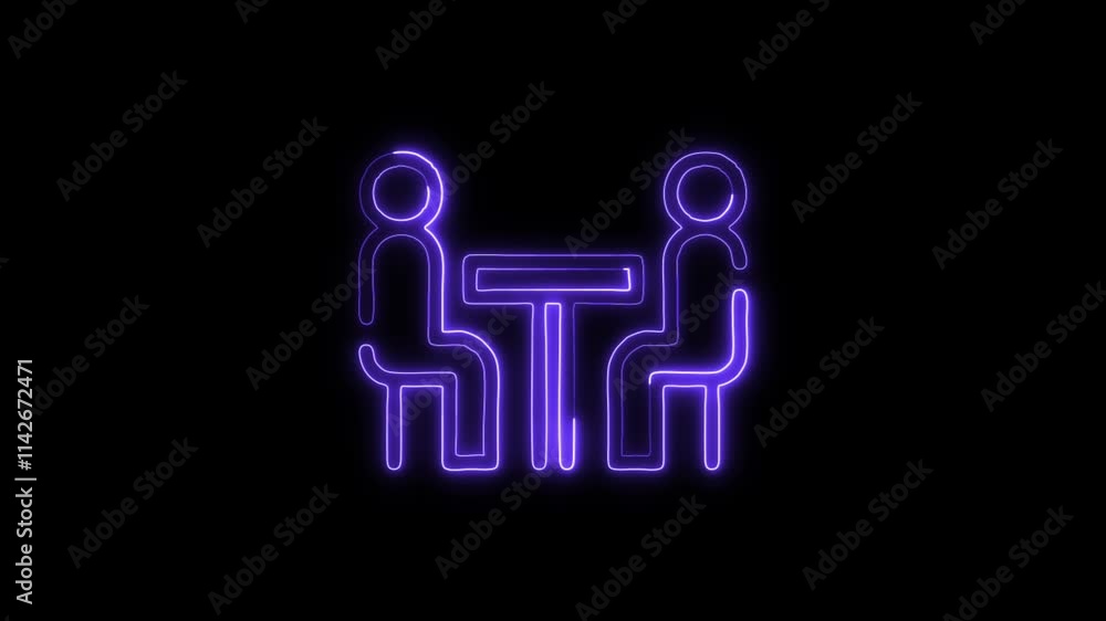 Glowing neon Meeting icon isolated on black background. HD Video motion graphic animation Glowing neon Meeting icon isolated on black background. HD Video motion graphic animation