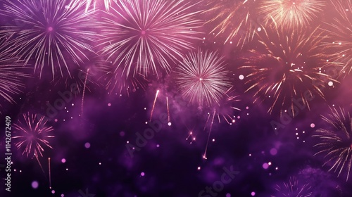 Purple fireworks with sparkles and glitter background photo