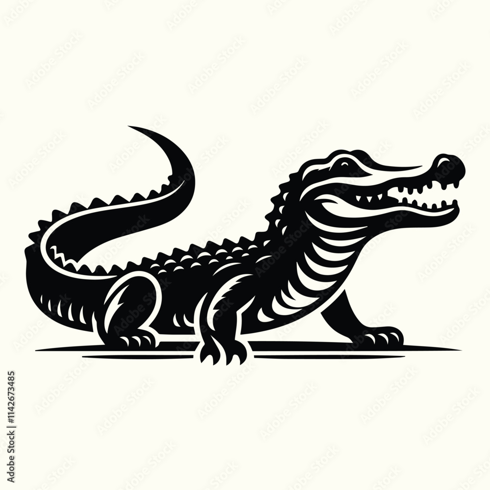 Obraz premium Alligator Silhouette Set Featuring Various Poses for Wildlife, Nature, and Logo Design Projects
