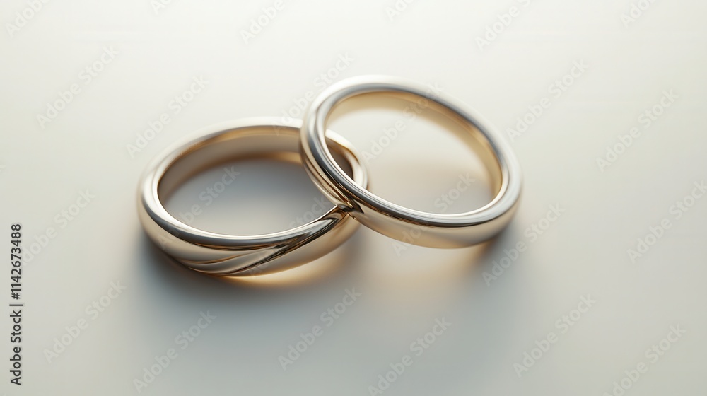 Two elegant gold wedding rings intertwined on a smooth surface showcasing a symbol of love and commitment for couples in a close-up setting Two elegant gold wedding rings intertwined on a smooth surface showcasing a symbol of love and commitment for couples in a close-up setting