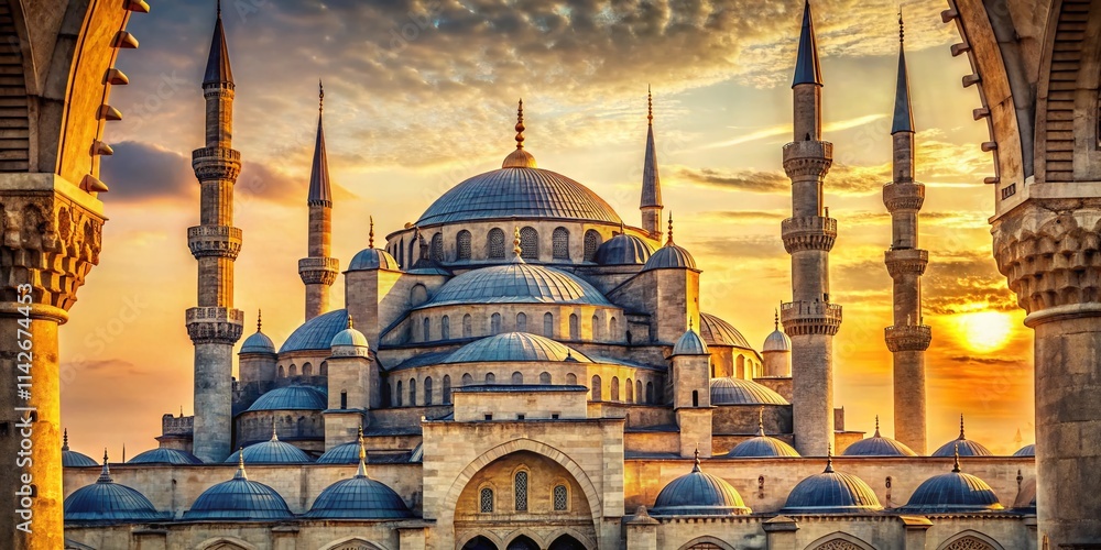 Fototapeta premium Istanbul Blue Mosque Postmark: Architectural Photography, Turkish Postcard, Sultanahmet Landmark