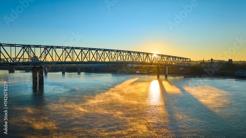 Wallpaper Mural Aerial of Cincinnati Bridge at Sunrise with Urban Skyline and River Reflection Torontodigital.ca