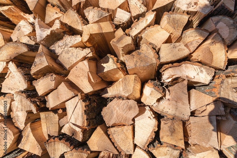 Stack of Chopped Firewood for Sale, Ready for Heating and Winter Preparation Stack of Chopped Firewood for Sale, Ready for Heating and Winter Preparation