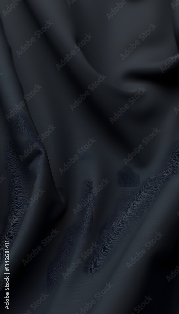 Obraz premium black flag cloth in full frame with selective focus. 3D Illustration of pitch-dark colored garment with clean natural linen texture for background banner or wallpaper use, dreamy atmosphere. isolate
