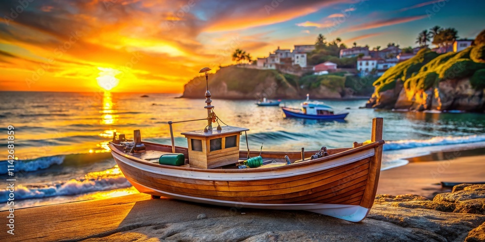 Obraz premium Laguna Beach Fisherman's Cove: Stunning Coastal Photography, Sunrise Seascape, Pacific Ocean Views, California Coastline, Fishing Boats, Picturesque Harbor