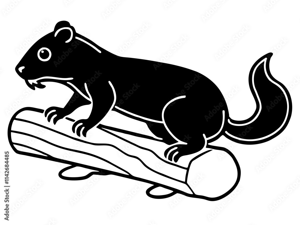 Black and White Squirrel on Log Silhouette - Vector Wildlife Clipart Black and White Squirrel on Log Silhouette - Vector Wildlife Clipart
