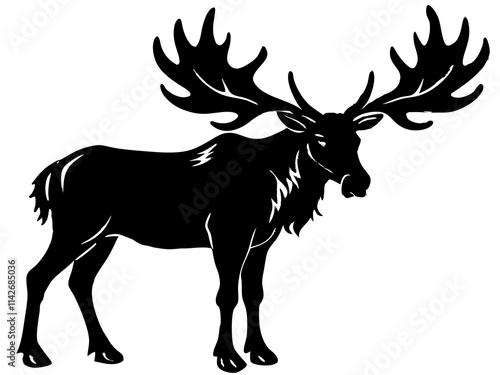 Majestic Moose Silhouette with Antlers - Black and White Vector Art photo