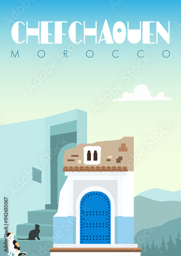 Chefchouen city Morocco travel Poster - Morocco landmark, Morocco illustration photo