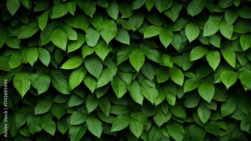 Lush Green Leaf Wall: A vibrant, textured backdrop of densely packed, emerald green leaves. Perfect for nature-themed designs and eco-friendly branding. Lush Green Leaf Wall: A vibrant, textured backdrop of densely packed, emerald green leaves. Perfect for nature-themed designs and eco-friendly branding.