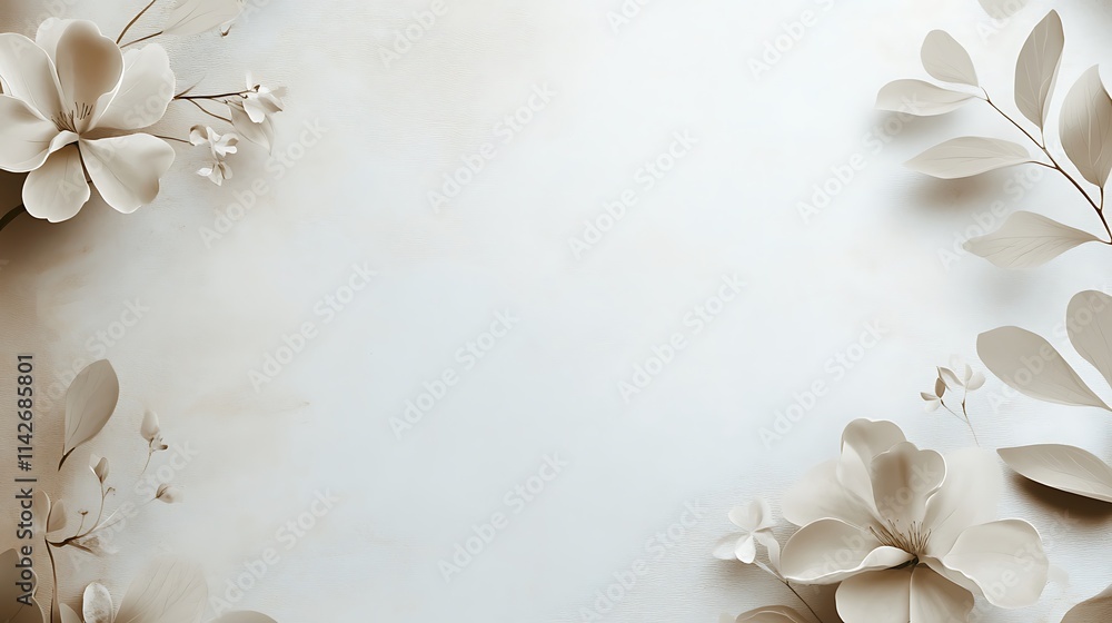 Elegant Beige Flowers and Leaves Frame Background Elegant Beige Flowers and Leaves Frame Background