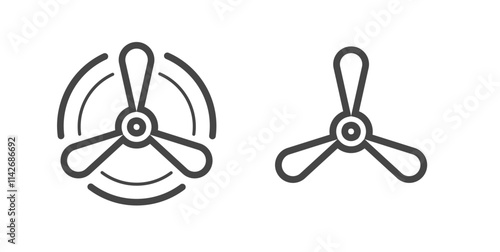 Propeller fun icon line stroke rotating vector simple graphic pictogram illustration set, ventilator spinning outline linear logo image, aircraft airline sign symbol logotype, airflow turbine clip art