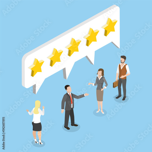 3D Isometric Flat Vector Illustration of Client Feedback, Customer Satisfaction And Loyalty