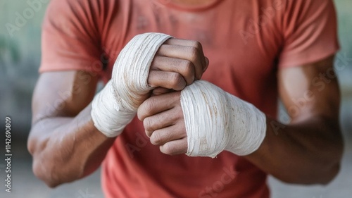 Athlete with wrapped hands ready to train or compete.