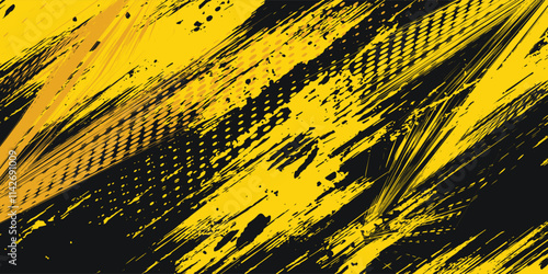 Abstract black and yellow background with tire tracks. eps 10