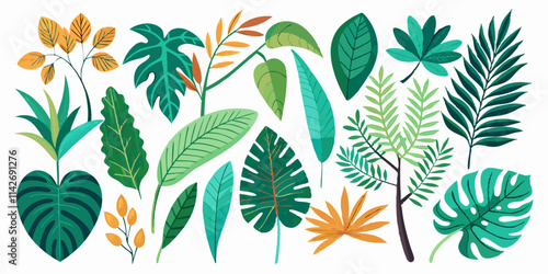 Tropical Leaves Collection: Hawaiian Plants Set for Exotic Design and Decoration.