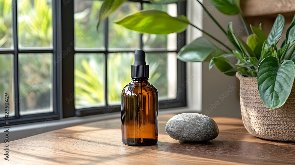 Amber Bottle and Stone Still Life Illustration Amber Bottle and Stone Still Life Illustration
