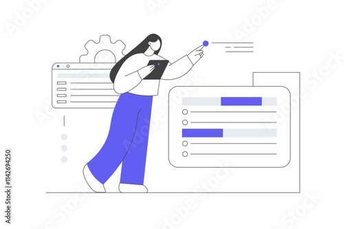 Software audit. Official software access audit program analyses. Financial management system, finance software, IT management tool. Flat Cartoon Vector Illustration, icon. Stylish abstract Blue 