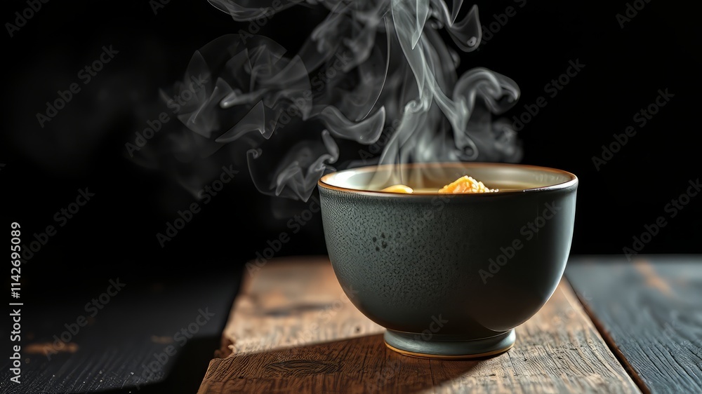 Chicken Noodle Soup Steam on Wood Table - Healthy Comfort Food - Focus on Steam Chicken Noodle Soup Steam on Wood Table - Healthy Comfort Food - Focus on Steam