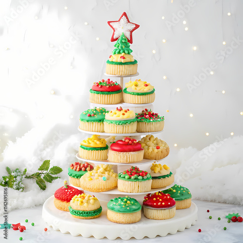 Wallpaper Mural Festive Christmas Tree-Shaped Cake with Cupcakes Torontodigital.ca