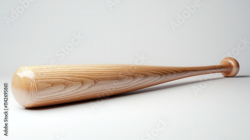 Wooden baseball bat displayed on a plain surface highlighting its smooth texture and craftsmanship while emphasizing timeless design and traditional sports equipment features photo