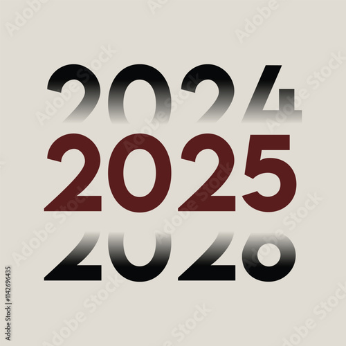 Modern 2024 and 2025 overlapping typography design with gradient shadow effects, perfect for New Year posters, calendars, banners, flyers, greeting cards, t-shirt designs and social media posts.