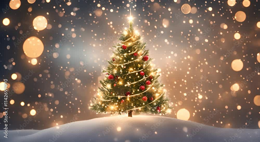 Festive Christmas Tree with Falling Snow and Bokeh Lights 4K Festive Christmas Tree with Falling Snow and Bokeh Lights 4K